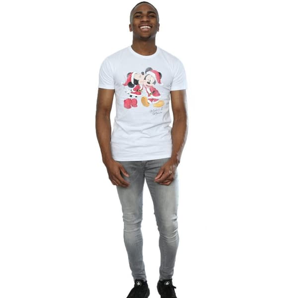 Disney Mens Mickey And Minnie Christmas Kiss T-Shirt