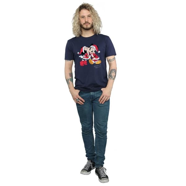 Disney Mens Mickey And Minnie Christmas Kiss T-Shirt