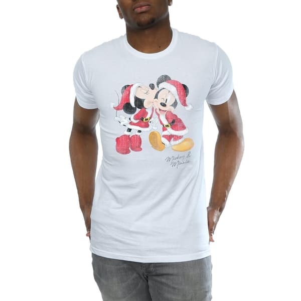 Disney Mens Mickey And Minnie Christmas Kiss T-Shirt