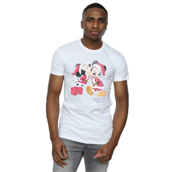 Disney Mens Mickey And Minnie Christmas Kiss T-Shirt