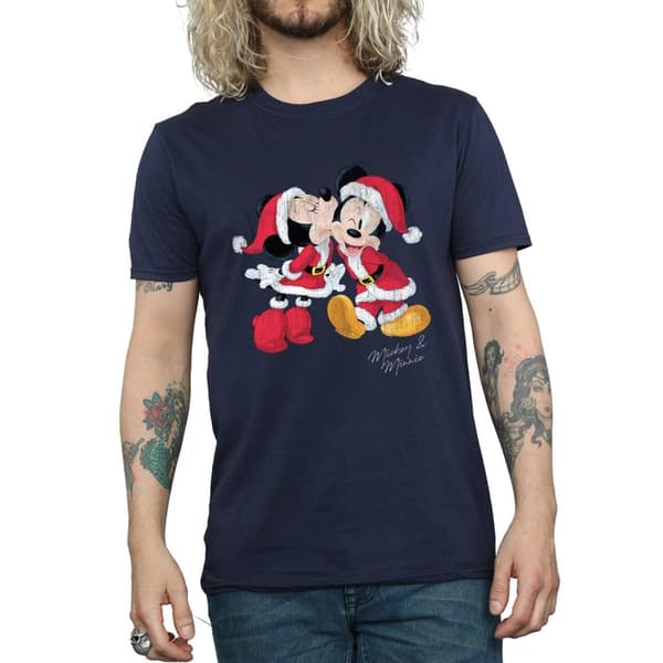 Disney Mens Mickey And Minnie Christmas Kiss T-Shirt