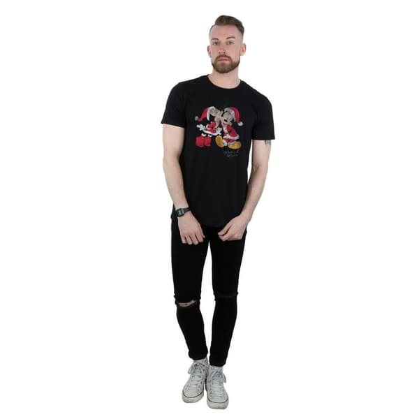 Disney Mens Mickey And Minnie Christmas Kiss T-Shirt