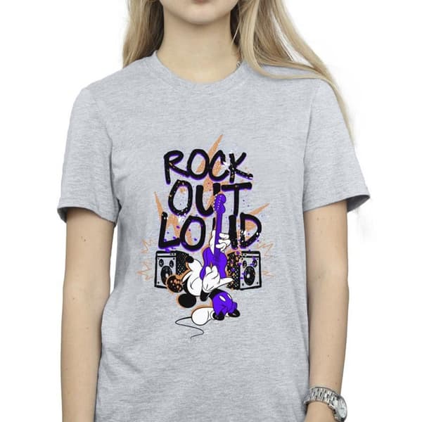 Disney Dam/Tjej Musse Pigg Rock Out Loud Bomull Boyfriend T-shirt