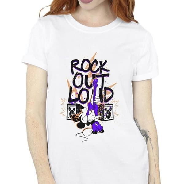 Disney Womens/Ladies Mickey Mouse Rock Out Loud Cotton Boyfriend T-Shirt