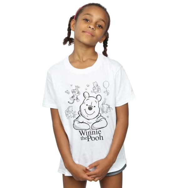 Disney Girls Winnie The Pooh Collage Sketch Cotton T-Shirt