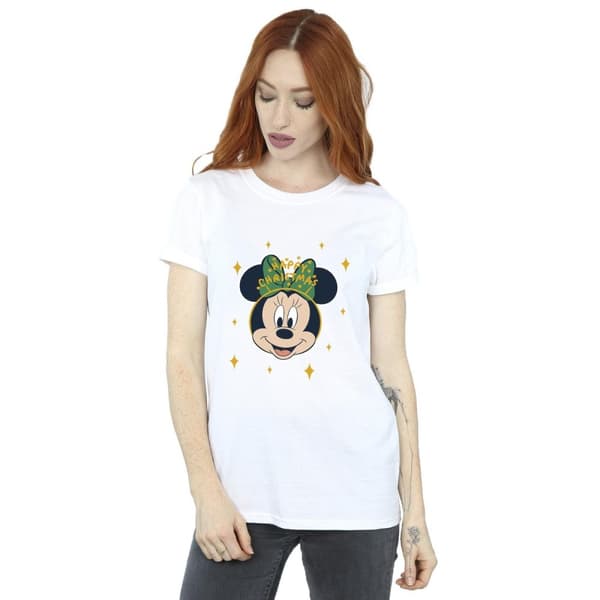 Disney Womens/Ladies Minnie Mouse Happy Christmas Cotton Boyfriend T-Shirt