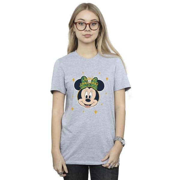 Disney Womens/Ladies Minnie Mouse Happy Christmas Cotton Boyfriend T-Shirt