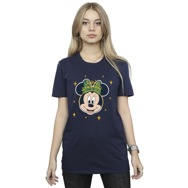 Disney Womens/Ladies Minnie Mouse Happy Christmas Cotton Boyfriend T-Shirt