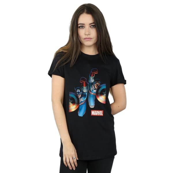 Marvel Womens/Ladies Falcon And Captain America Side By Side Cotton Boyfriend T-Shirt