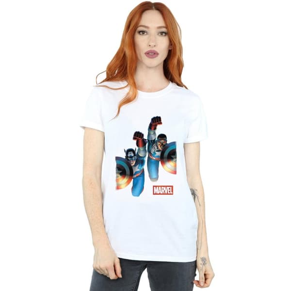 Marvel Womens/Ladies Falcon And Captain America Side By Side Cotton Boyfriend T-Shirt