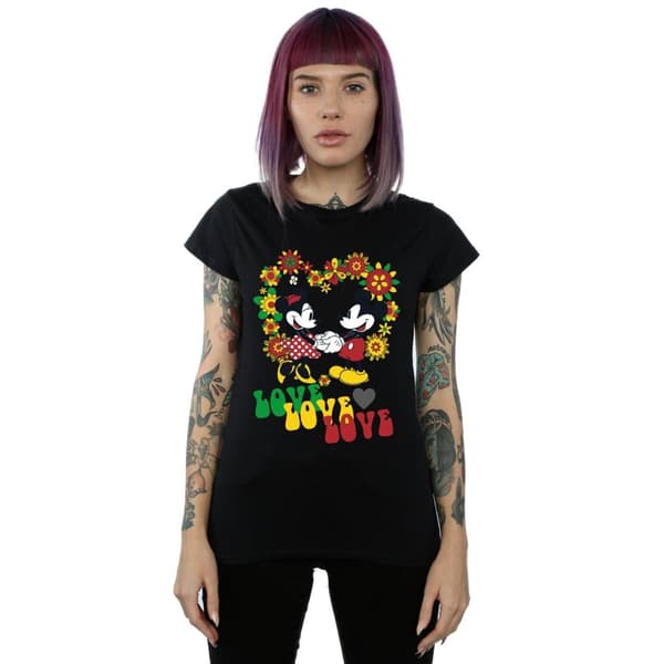 Disney Womens/Ladies Mickey And Minnie Mouse Hippie Love Cotton T-Shirt