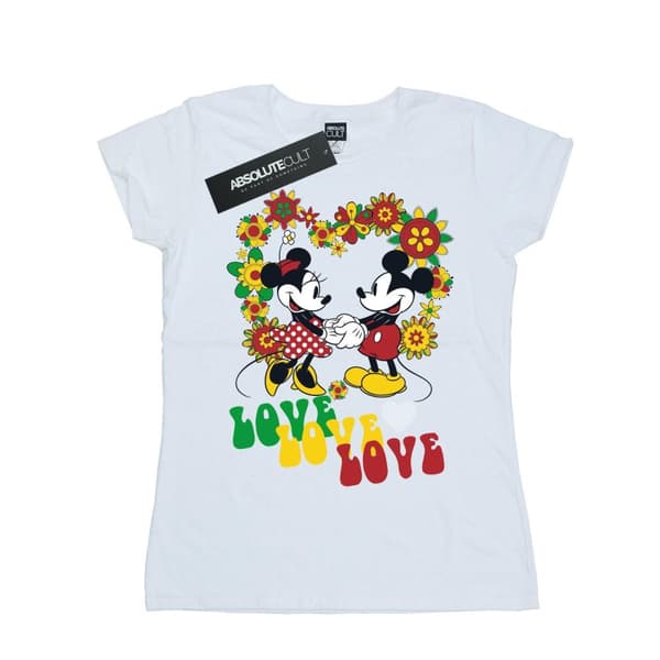 Disney Womens/Ladies Mickey And Minnie Mouse Hippie Love Cotton T-Shirt