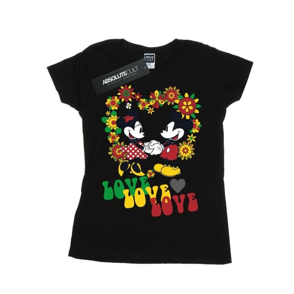 Disney Womens/Ladies Mickey And Minnie Mouse Hippie Love Cotton T-Shirt