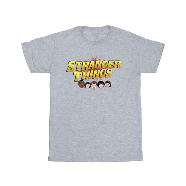 Netflix Stranger Things - T-shirt i bomull med seriefigurer för tjejer Sports Grey 9-11 Years