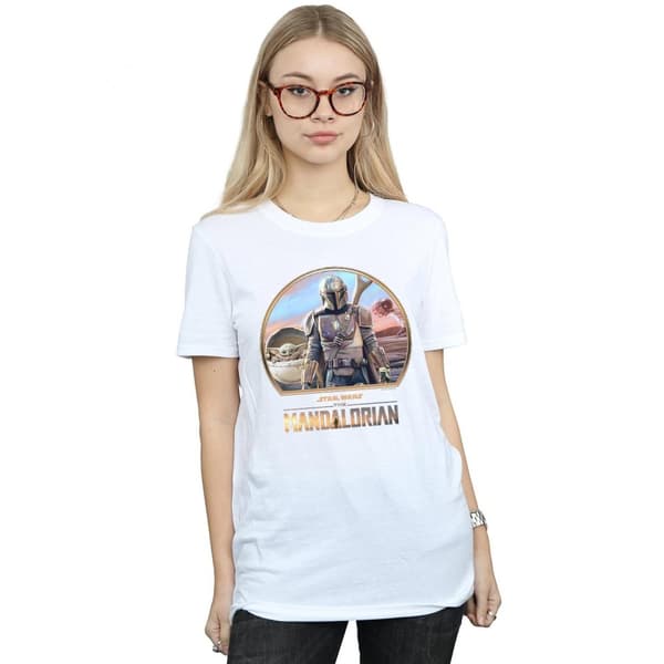 Star Wars Dam/Lady The Mandalorian Mando And The Child Boyfriend T-shirt i bomull