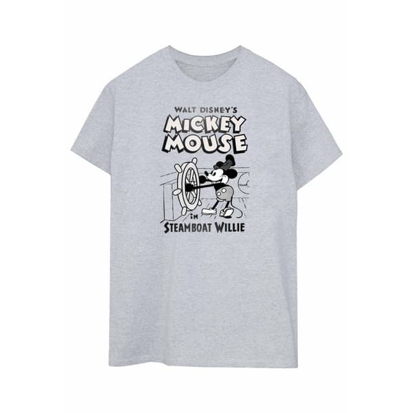 Disney Womens/Ladies Mickey Mouse Steamboat Willie Cotton Boyfriend T-Shirt