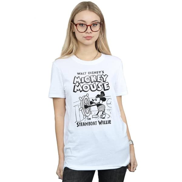 Disney Womens/Ladies Mickey Mouse Steamboat Willie Cotton Boyfriend T-Shirt