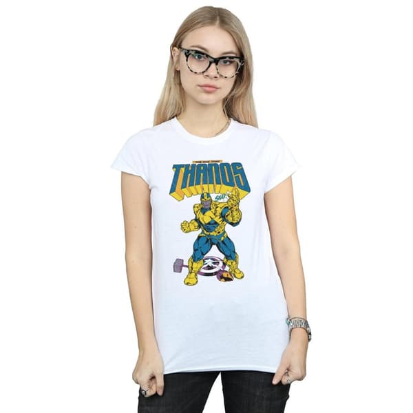 Marvel Dam/Tjej Thanos Mad Titan - T-shirt i bomull med tryckknappar