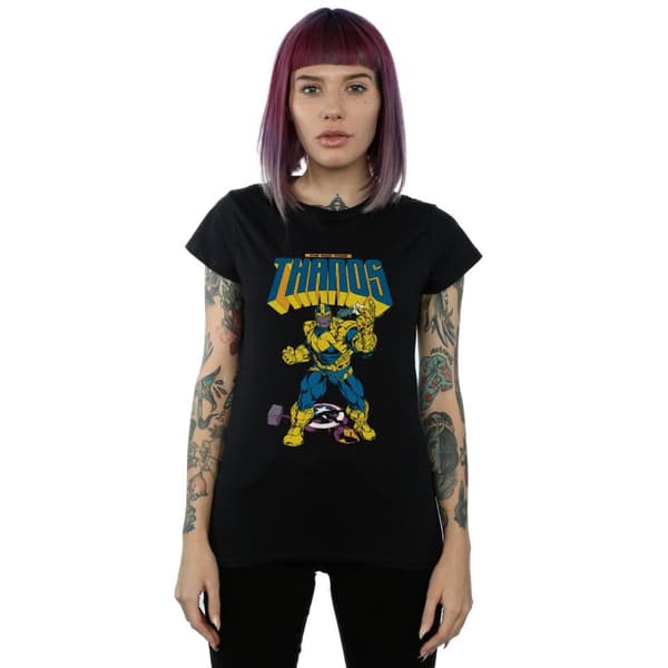 Marvel Dam/Tjej Thanos Mad Titan - T-shirt i bomull med tryckknappar