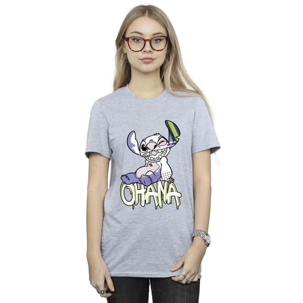 Disney Womens/Ladies Lilo And Stitch Ohana Graffiti Cotton Boyfriend T-Shirt