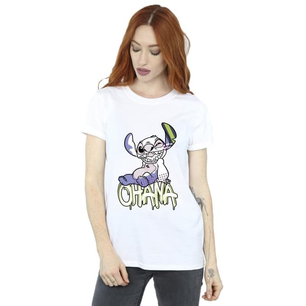 Disney Womens/Ladies Lilo And Stitch Ohana Graffiti Cotton Boyfriend T-Shirt