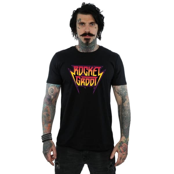 Marvel Mens Guardians Of The Galaxy Vol. 2 Rocket And Groot Metal Logo T-Shirt