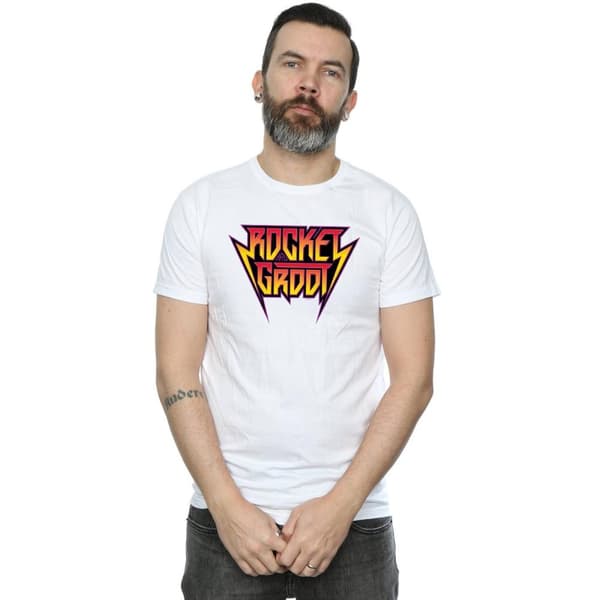 Marvel Mens Guardians Of The Galaxy Vol. 2 Rocket And Groot Metal Logo T-Shirt