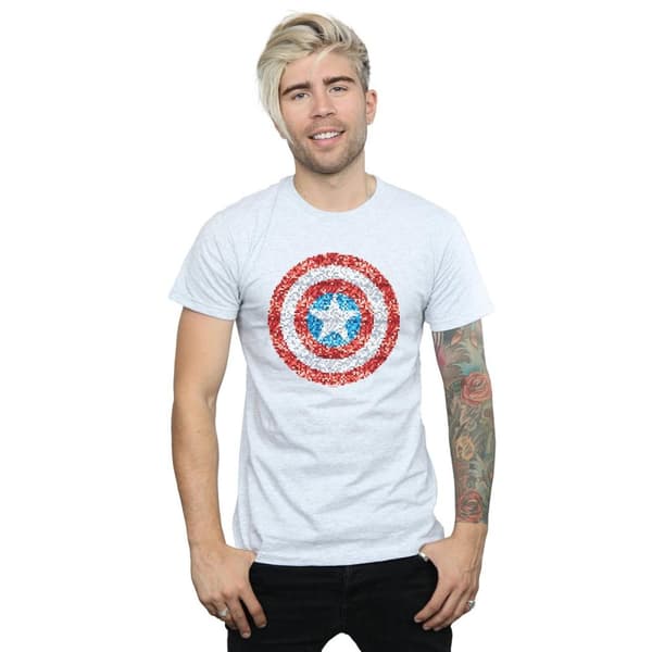 Marvel Mens Captain America Pixelated Shield T-Shirt