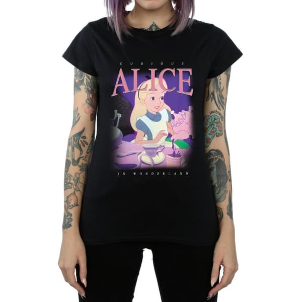 Disney Dam/Tjej - Alice i underlandet - T-shirt i bomull med montage