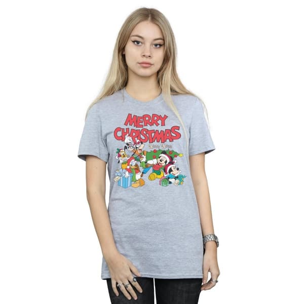 Disney Womens/Ladies Mickey And Friends Winter Wishes Cotton Boyfriend T-Shirt