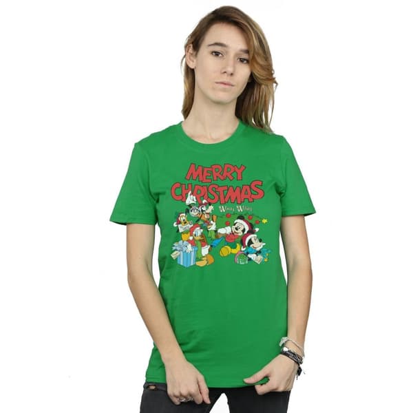 Disney Womens/Ladies Mickey And Friends Winter Wishes Cotton Boyfriend T-Shirt