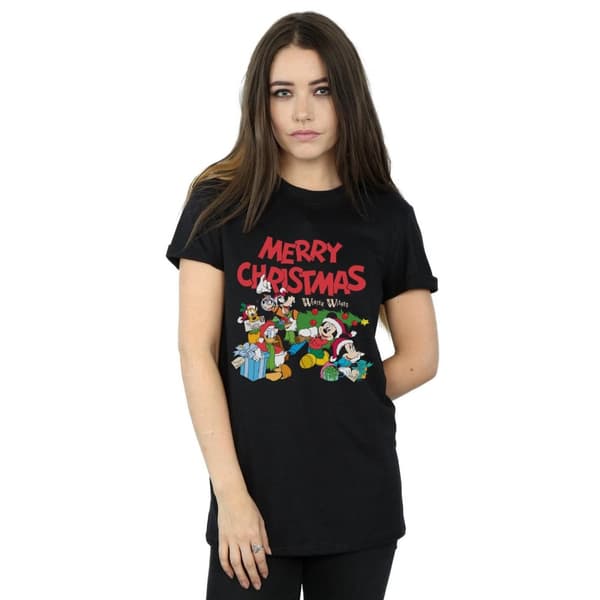 Disney Womens/Ladies Mickey And Friends Winter Wishes Cotton Boyfriend T-Shirt