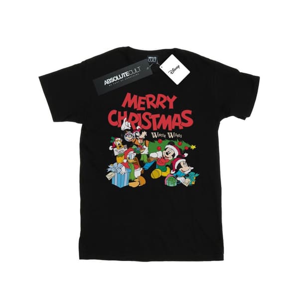 Disney Womens/Ladies Mickey And Friends Winter Wishes Cotton Boyfriend T-Shirt