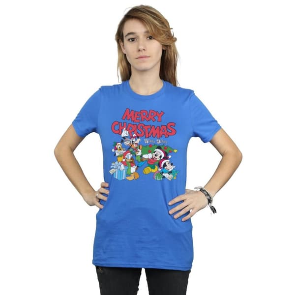 Disney Womens/Ladies Mickey And Friends Winter Wishes Cotton Boyfriend T-Shirt