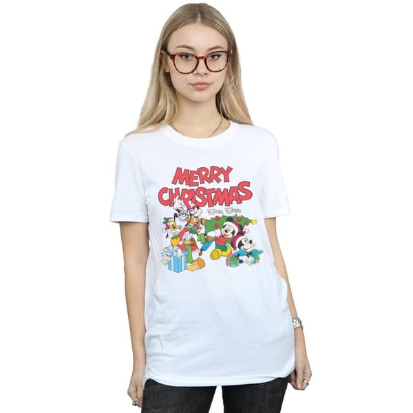 Disney Womens/Ladies Mickey And Friends Winter Wishes Cotton Boyfriend T-Shirt