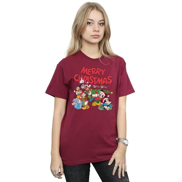 Disney Womens/Ladies Mickey And Friends Winter Wishes Cotton Boyfriend T-Shirt