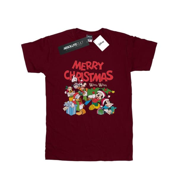 Disney Womens/Ladies Mickey And Friends Winter Wishes Cotton Boyfriend T-Shirt