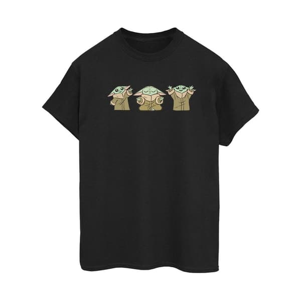 Star Wars Dam/Tjej The Mandalorian Grogu Poses Boyfriend-T-shirt i bomull Black XL