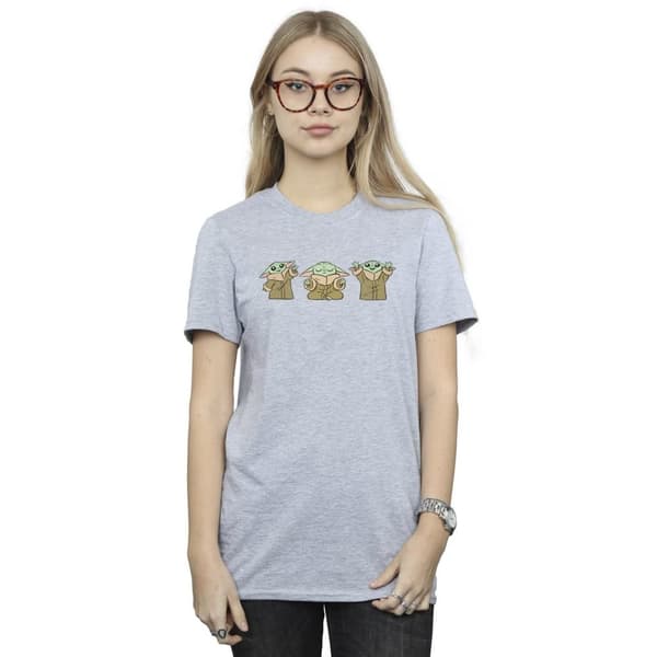 Star Wars Dam/Tjej The Mandalorian Grogu Poses Boyfriend-T-shirt i bomull