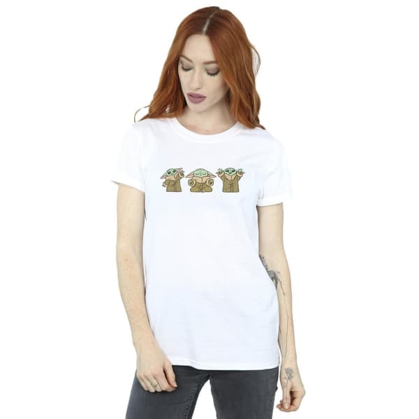 Star Wars Dam/Tjej The Mandalorian Grogu Poses Boyfriend-T-shirt i bomull