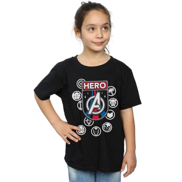 Marvel T-shirt i bomull med hjältemärke för flickor