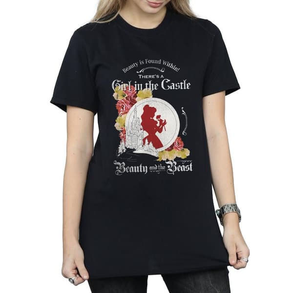 Disney Womens/Ladies Beauty And The Beast Girl in The Castle Cotton Boyfriend T-Shirt