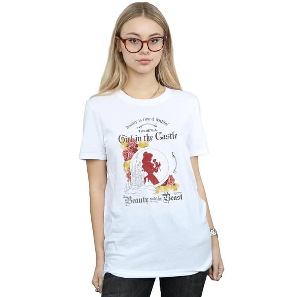 Disney Womens/Ladies Beauty And The Beast Girl in The Castle Cotton Boyfriend T-Shirt