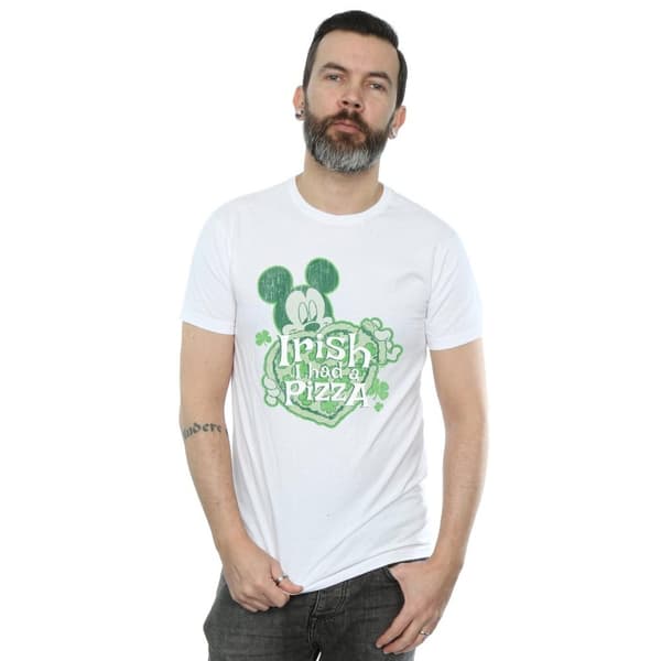 Disney Mens Mickey Mouse Shamrock Pizza T-Shirt