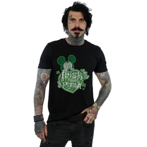 Disney Mens Mickey Mouse Shamrock Pizza T-Shirt