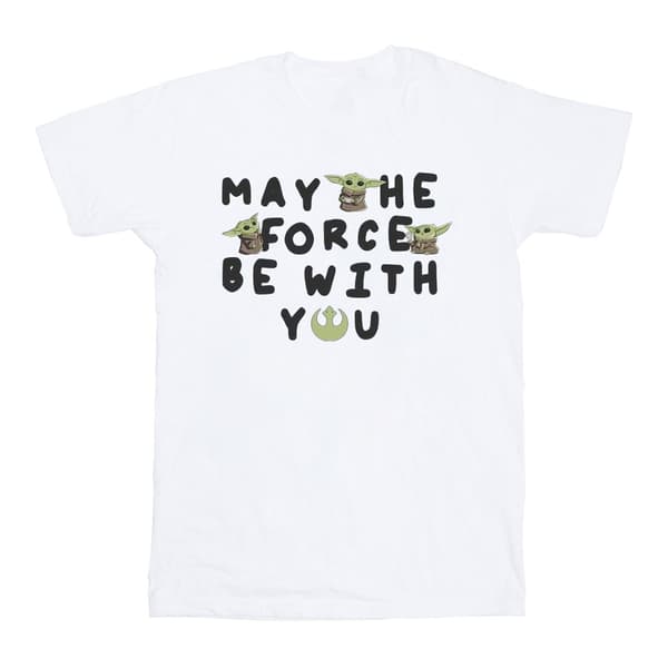 Star Wars Mens The Mandalorian Grogu May The Force Be With You T-Shirt White 5XL