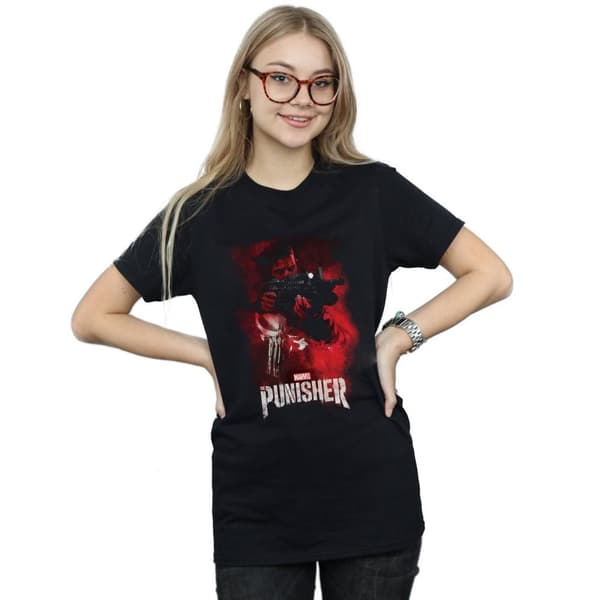 Marvel Womens/Ladies The Punisher TV Series Red Smoke Cotton Boyfriend T-Shirt