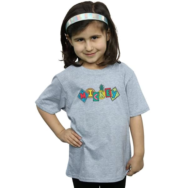 Disney Girls Mickey Mouse Fruit Blocks Cotton T-Shirt