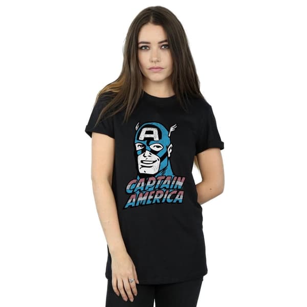 Marvel Womens/Ladies Captain America Distressed Cotton Boyfriend T-Shirt