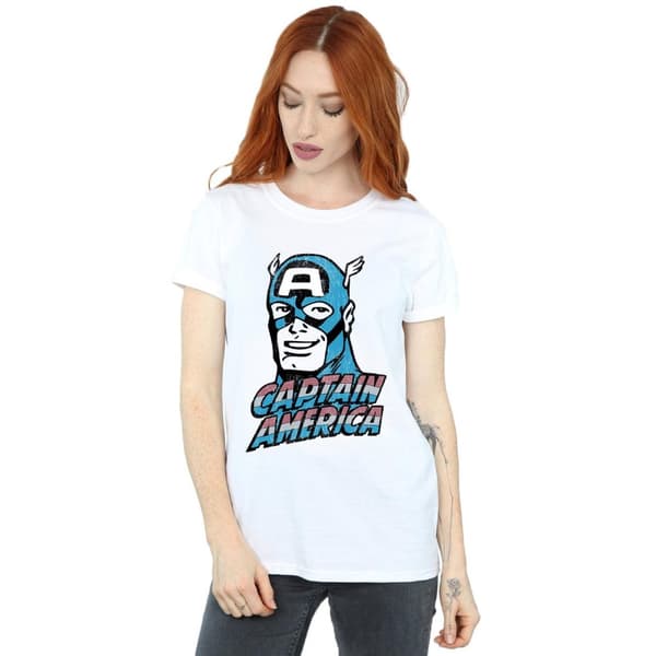 Marvel Womens/Ladies Captain America Distressed Cotton Boyfriend T-Shirt